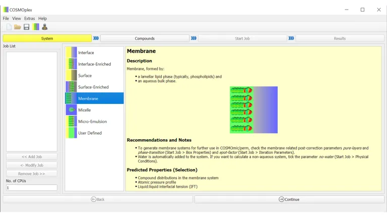 COSMOplex fluid interface molecular modeling screenshot